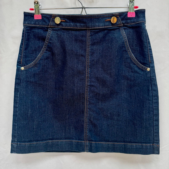 LOFT Dresses & Skirts - Women's LOFT Blue Denim Mini Skirt with Gold Buttons / pockets Size 4